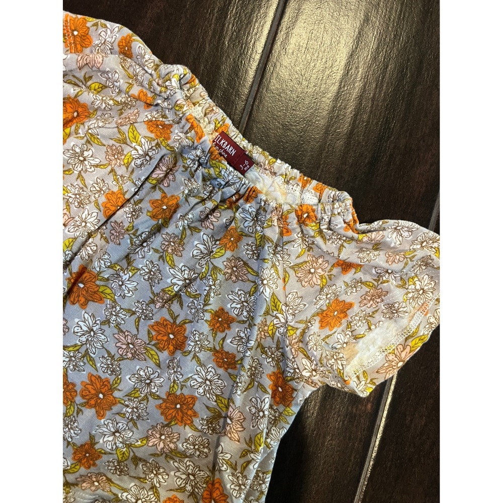 Milkbarn Baby Girl Floral Bamboo Flutter Sleeve Top Orange Yellow 3-6 Months